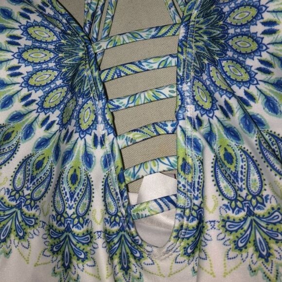 Women's White and Blue Swimsuit - Picture 3 of 5